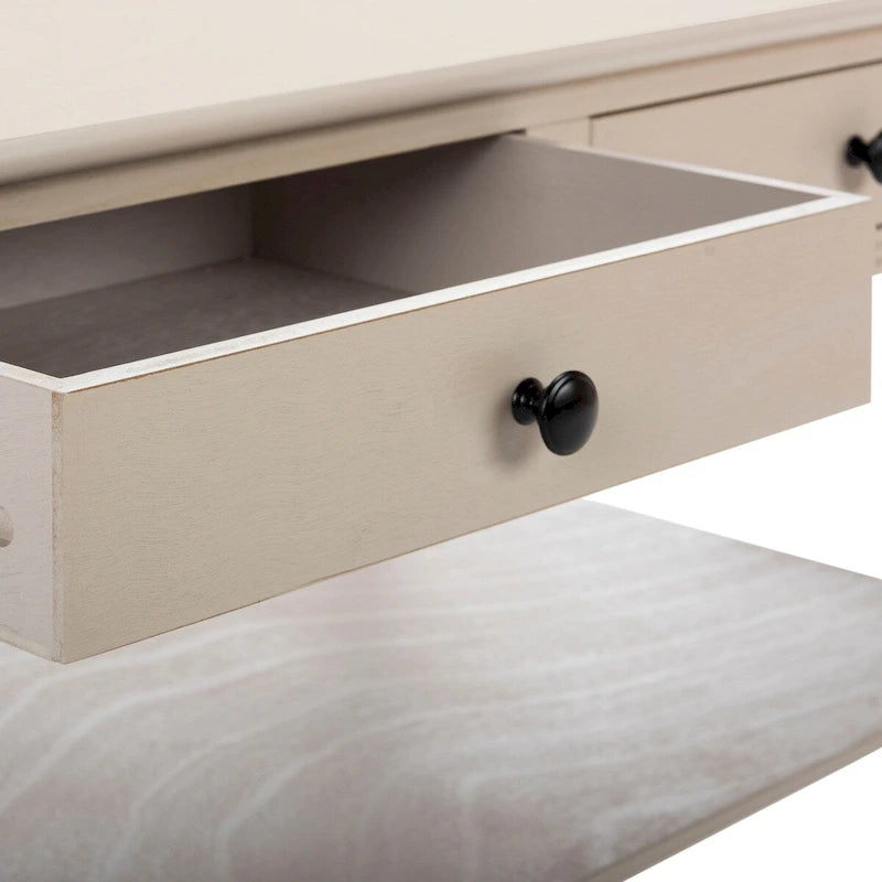 Table basse grise à deux tiroirs — 105,9 cm L x 55,1 cm P x 47 cm H