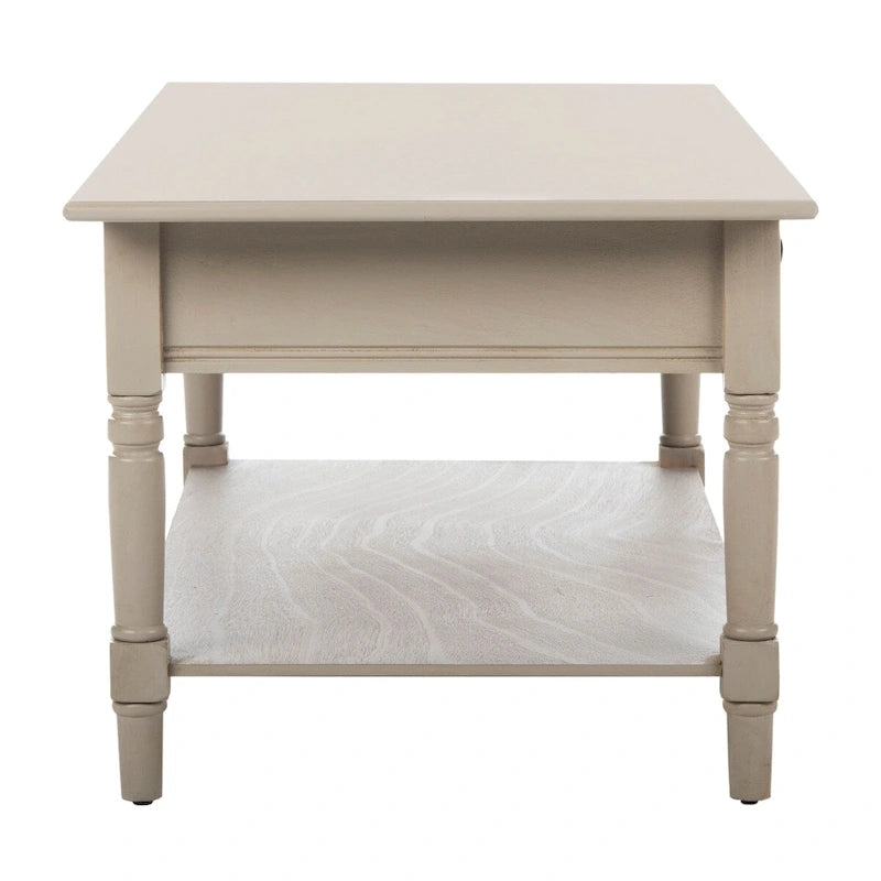 Table basse grise à deux tiroirs — 105,9 cm L x 55,1 cm P x 47 cm H