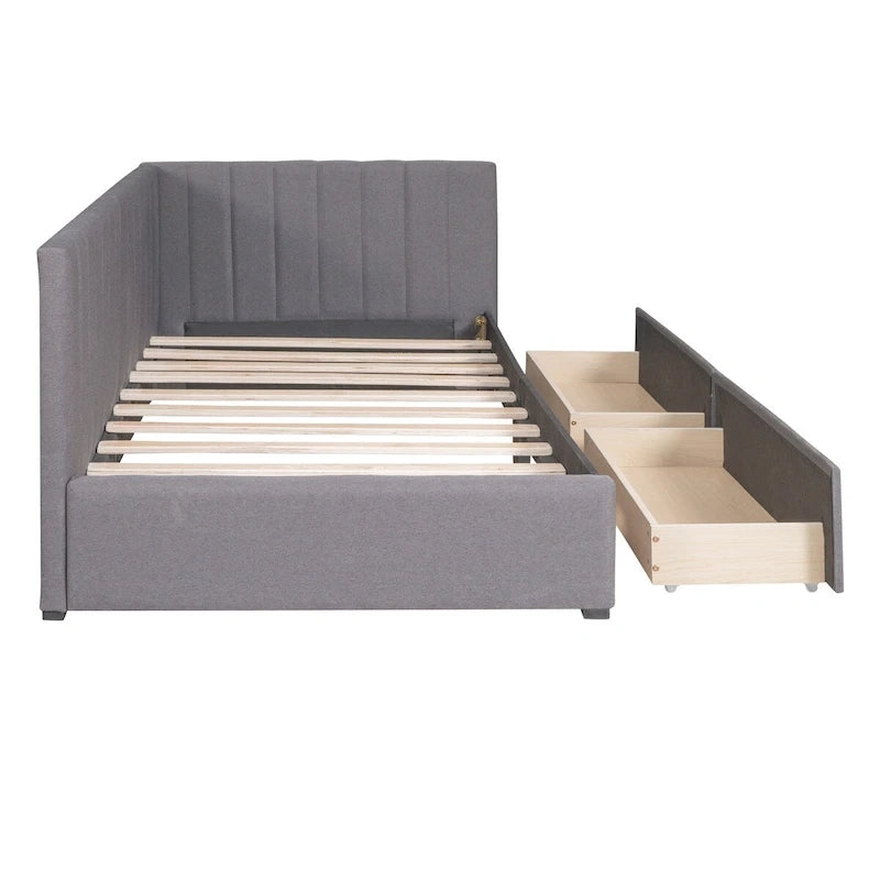 Lit de repos tapissé de lin avec deux tiroirs de rangement