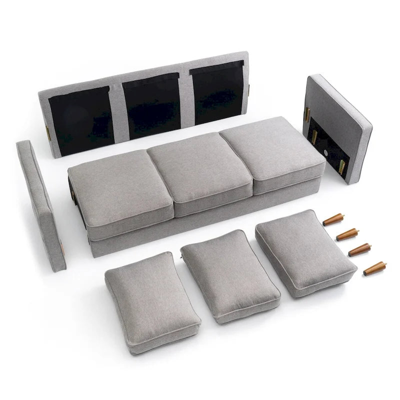 Canapé en lin moderne (avec pochettes de rangement sur les accoudoirs)