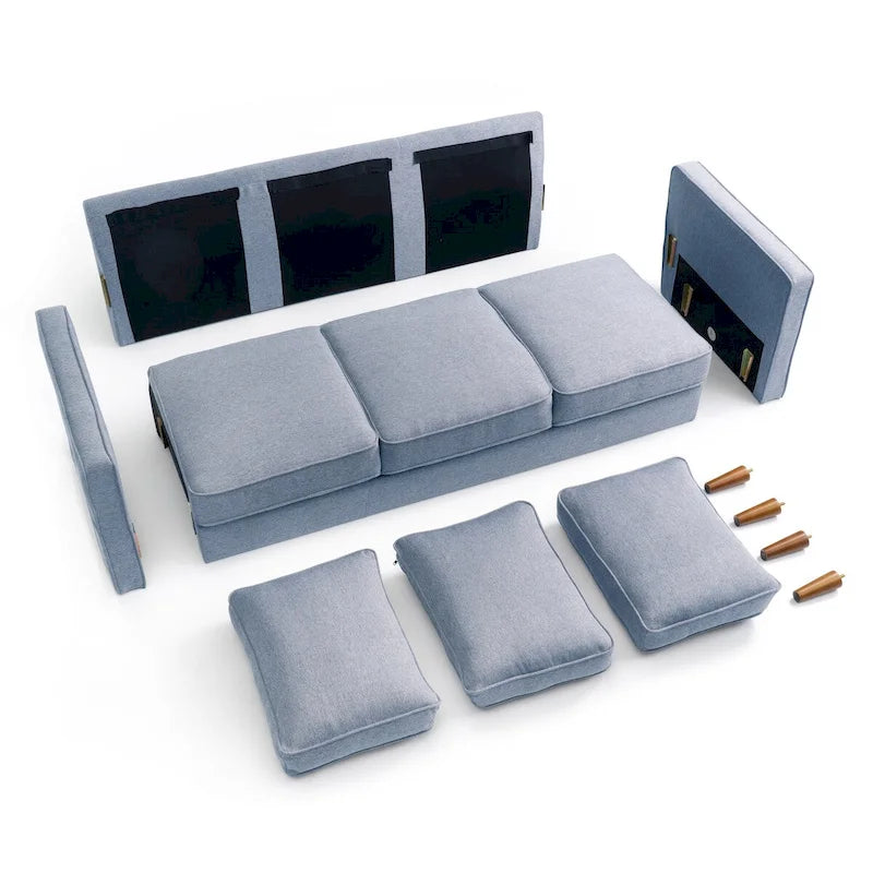 Canapé en lin moderne (avec pochettes de rangement sur les accoudoirs)