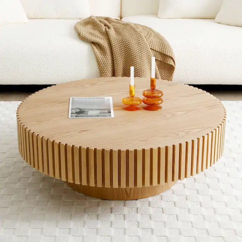 Table basse ronde minimaliste moderne en bois de noyer noir avec une base solide