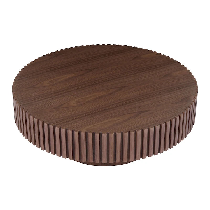 Table basse ronde minimaliste moderne en bois de noyer noir avec une base solide