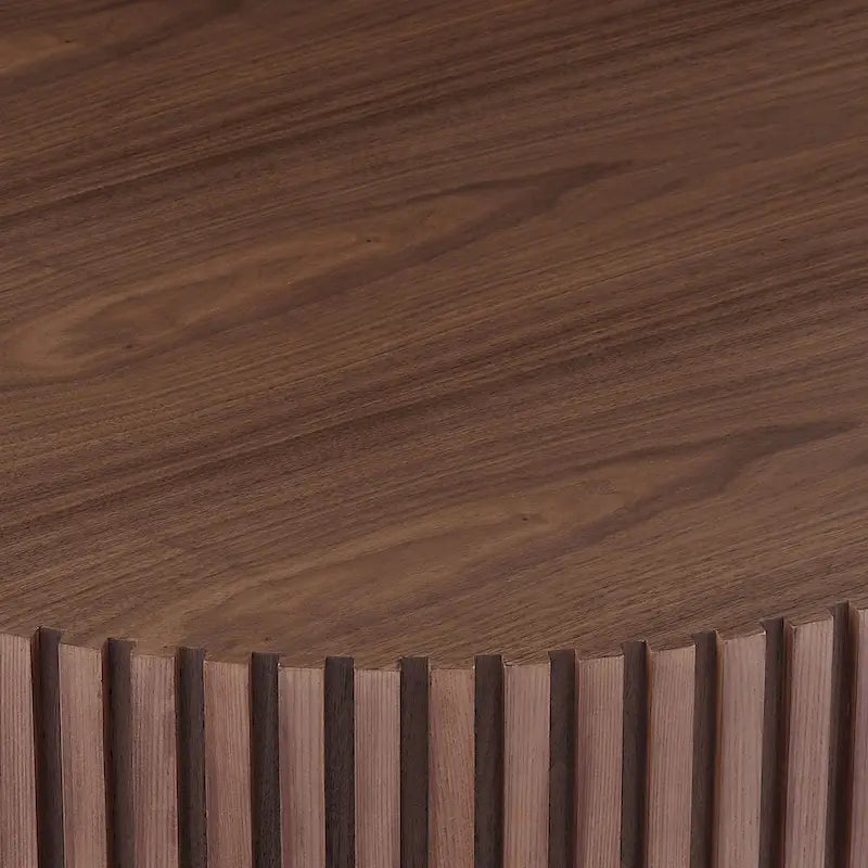 Table basse ronde minimaliste moderne en bois de noyer noir avec une base solide