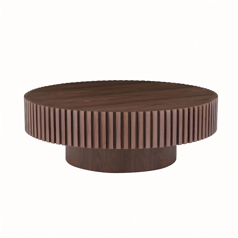 Table basse ronde minimaliste moderne en bois de noyer noir avec une base solide