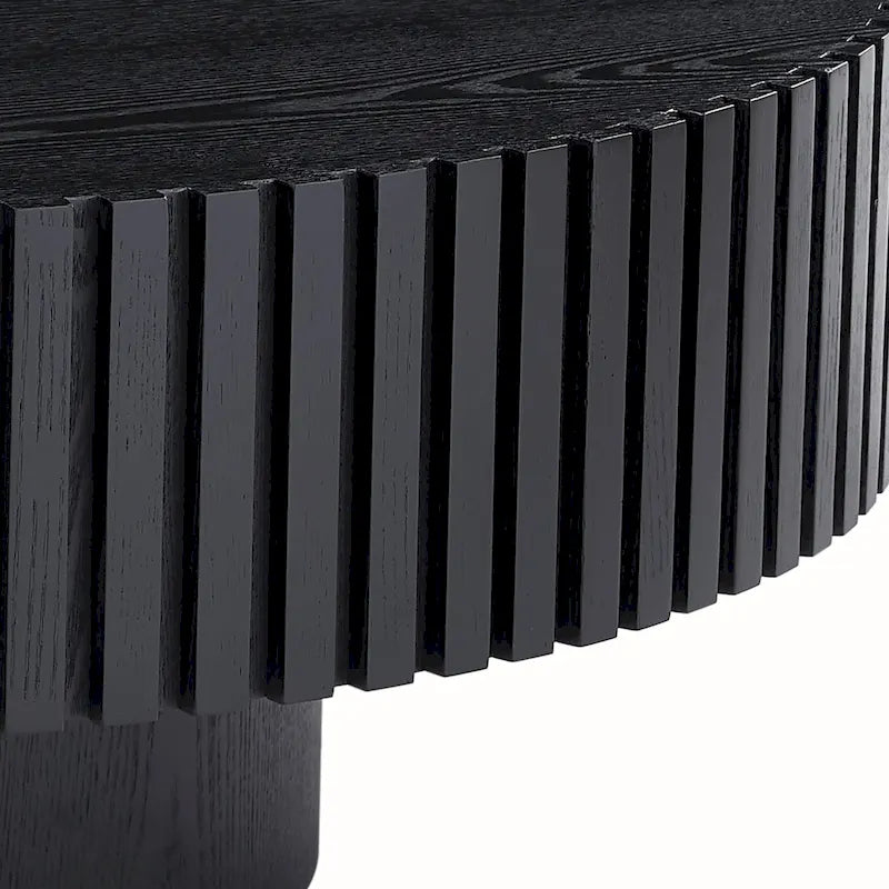 Table basse ronde minimaliste moderne en bois de noyer noir avec une base solide