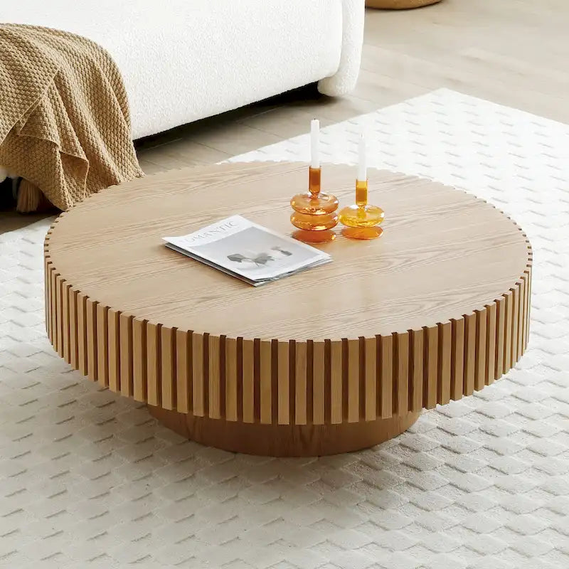 Table basse ronde minimaliste moderne en bois de noyer noir avec une base solide