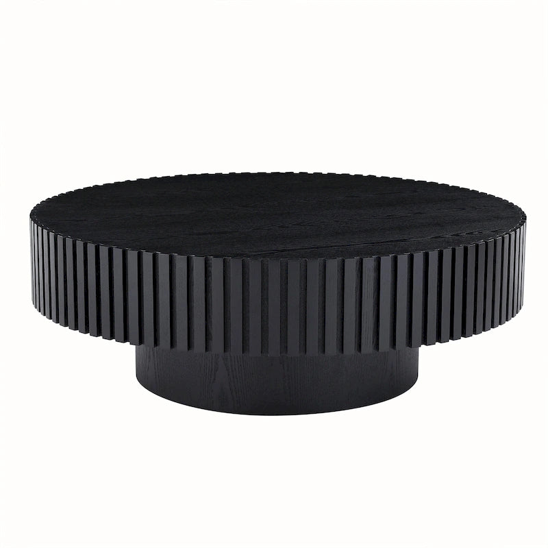 Table basse ronde minimaliste moderne en bois de noyer noir avec une base solide