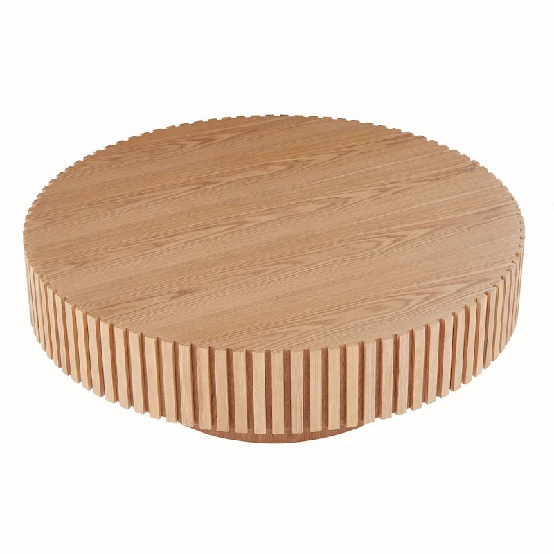 Table basse ronde minimaliste moderne en bois de noyer noir avec une base solide