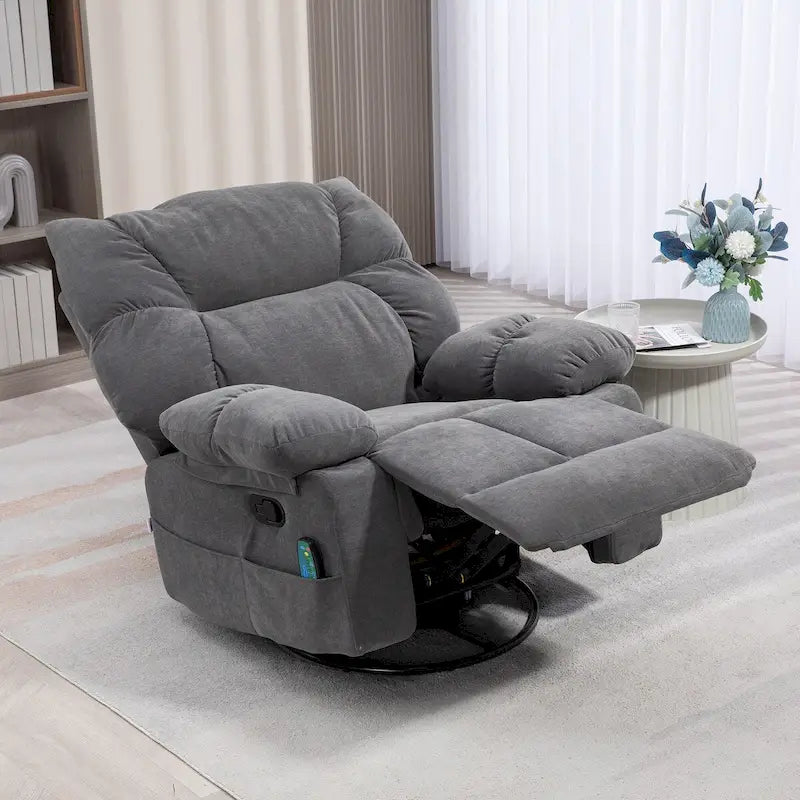 Fauteuil inclinable de massage par vibration gris foncé avec chaleur, fauteuil à bascule pivotant surdimensionné, canapé simple