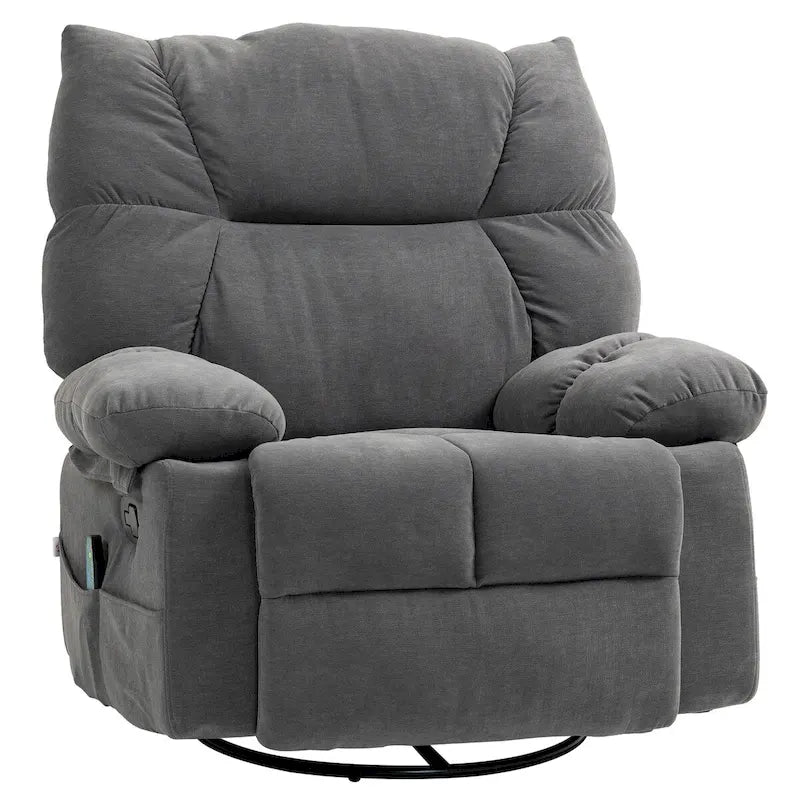 Fauteuil inclinable de massage par vibration gris foncé avec chaleur, fauteuil à bascule pivotant surdimensionné, canapé simple