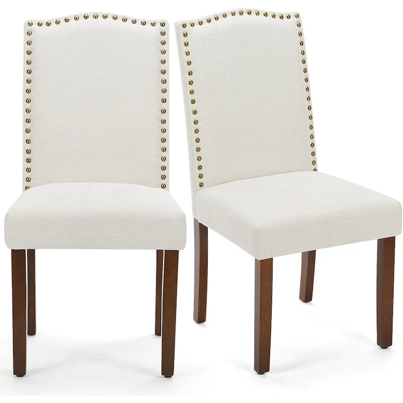Chaise de salle à manger capitonnée de style moderne, avec bordure cloutée et pieds en bois massif