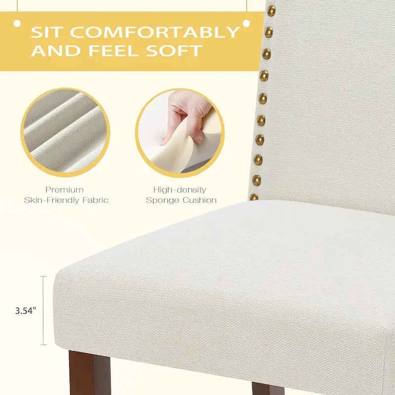 Chaise de salle à manger capitonnée de style moderne, avec bordure cloutée et pieds en bois massif