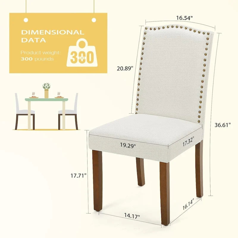 Chaise de salle à manger capitonnée de style moderne, avec bordure cloutée et pieds en bois massif