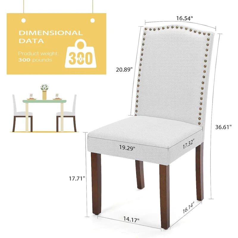 Chaise de salle à manger capitonnée de style moderne, avec bordure cloutée et pieds en bois massif
