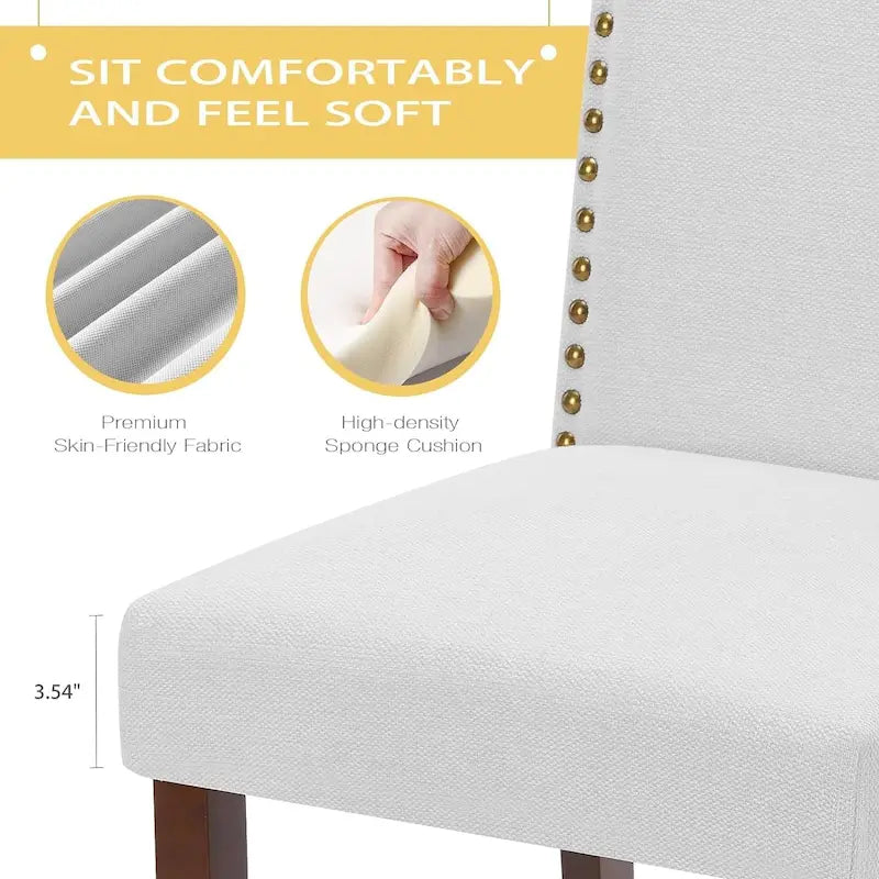 Chaise de salle à manger capitonnée de style moderne, avec bordure cloutée et pieds en bois massif